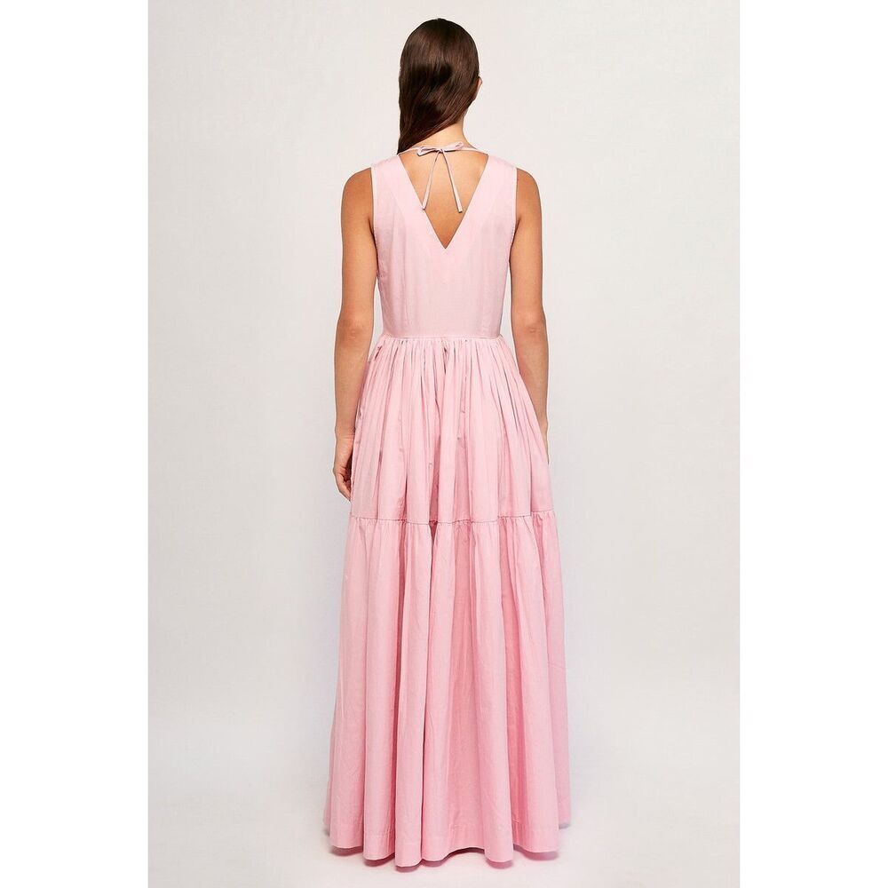 S/W/F V Neck Tiered Maxi Dress In Pink Wedding Guest  Vacation Beach size S NWT